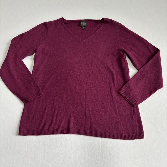 Eileen Fisher Sweaters - Eileen Fisher Wool Rabit Hair Cashmere Sweater Womens LP Burgundy V Neck Soft